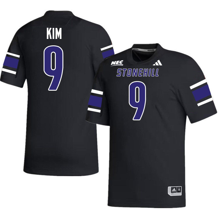 Stonehill Skyhawks #9 Zachary Kim College Football Jerseys,Uniforms Stitched-Black